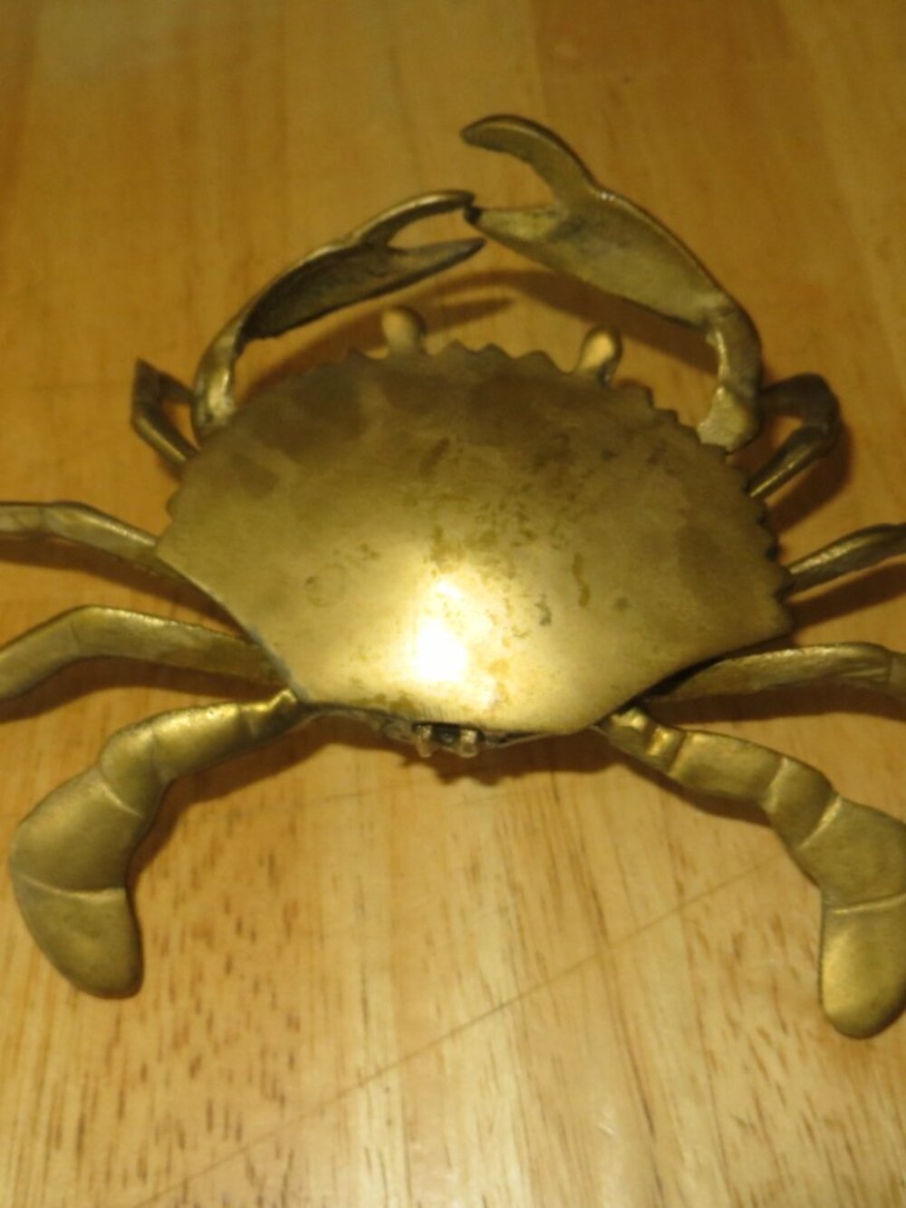 Vintage Brass Crab Ashtray Trinket Dish Hinged Lid w Inset Storage Coastal Decor